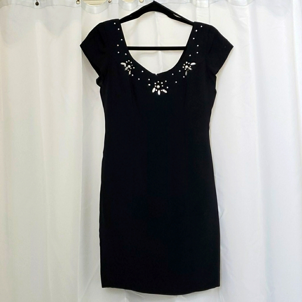Vintage Karin Stevens Petites Blk Jeweled Dress